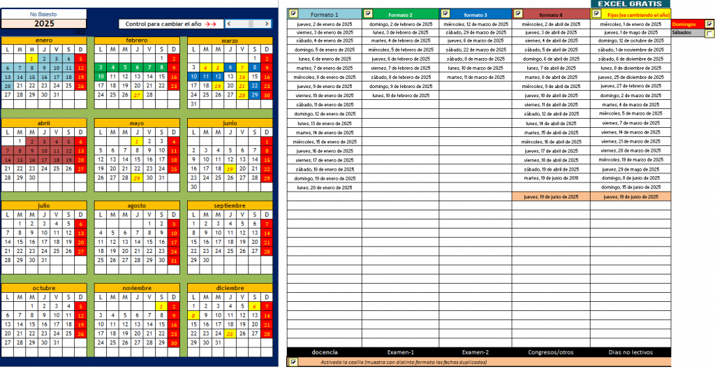 Plantilla De Calendario Para Aplicar Distintos Formatos A Ciertos D As Excel Gratis