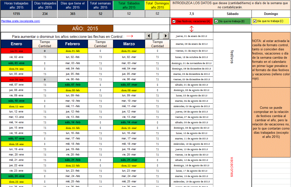 Plantilla Excel Horas Trabajadas Control de horas o cantidades anuales | Excel Gratis