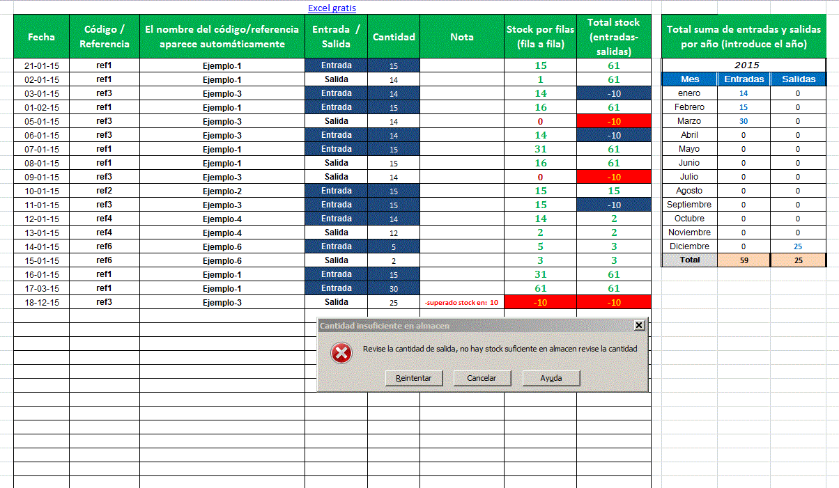 Hoja de excel control stock u otros datos. | Excel Gratis