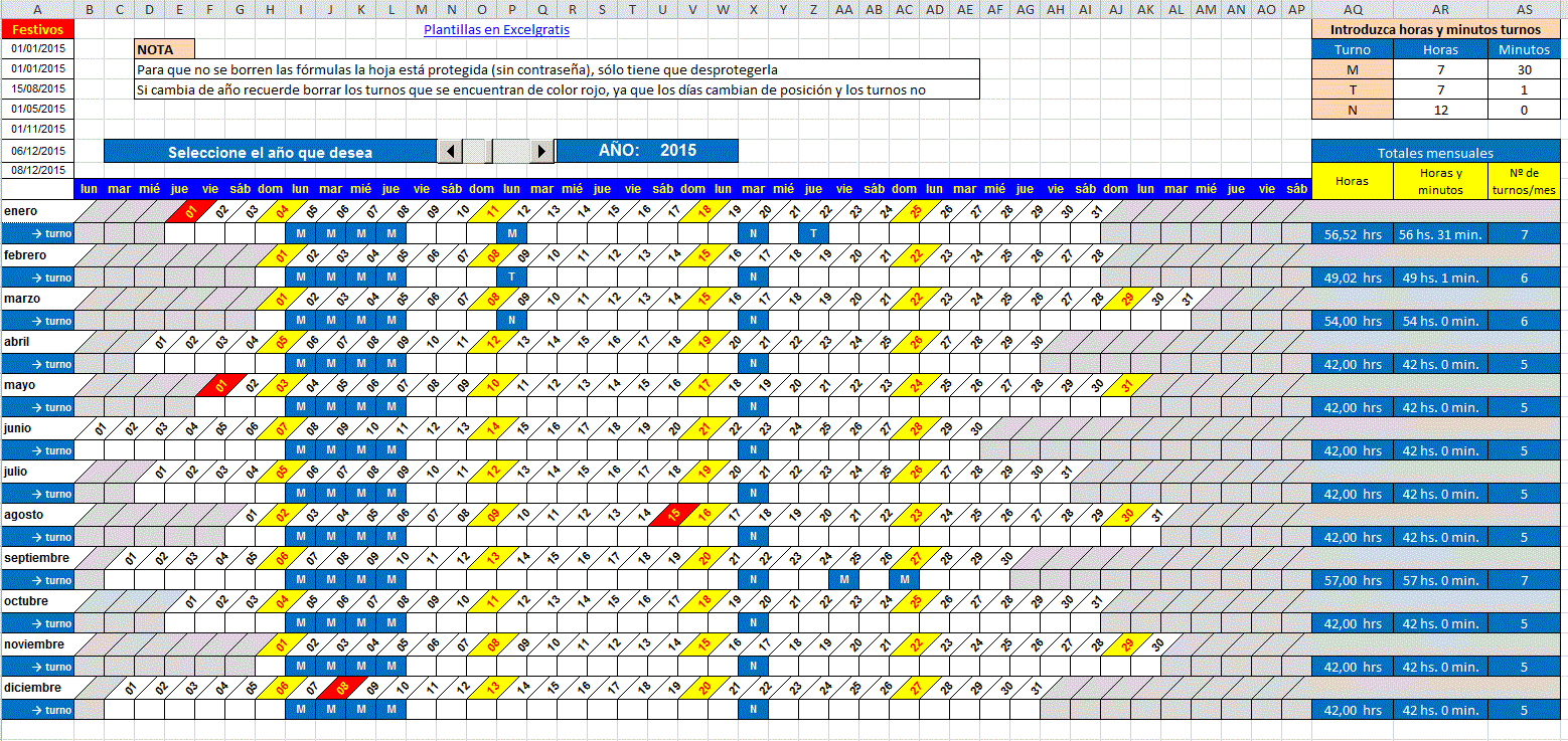 Hacer Turnos De Trabajo Calendario para confecionar turnos u otro tipo de trabajo | Excel Gratis