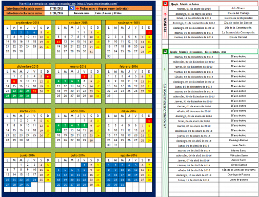 Plantilla ejemplo calendario escolar