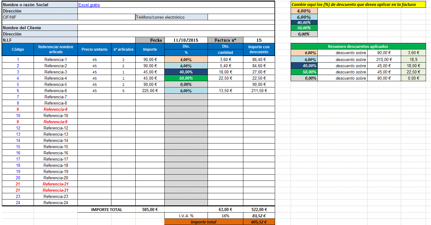 Plantillas descuento en hoja de excel | Excel Gratis