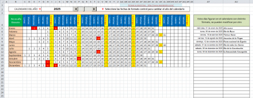 Calendario horizonta por meses