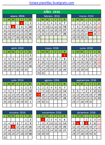 Calendario Anual Tamano Pequeno Excel Gratis calendario pequeño