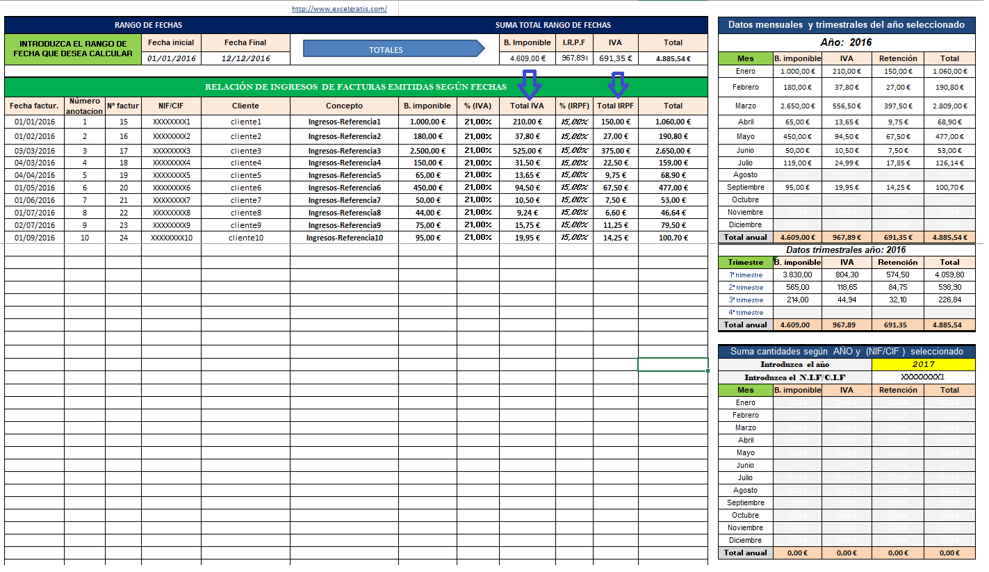 Modelo Factura En Excel Plantilla autónomos suma facturas (2) | Excel Gratis