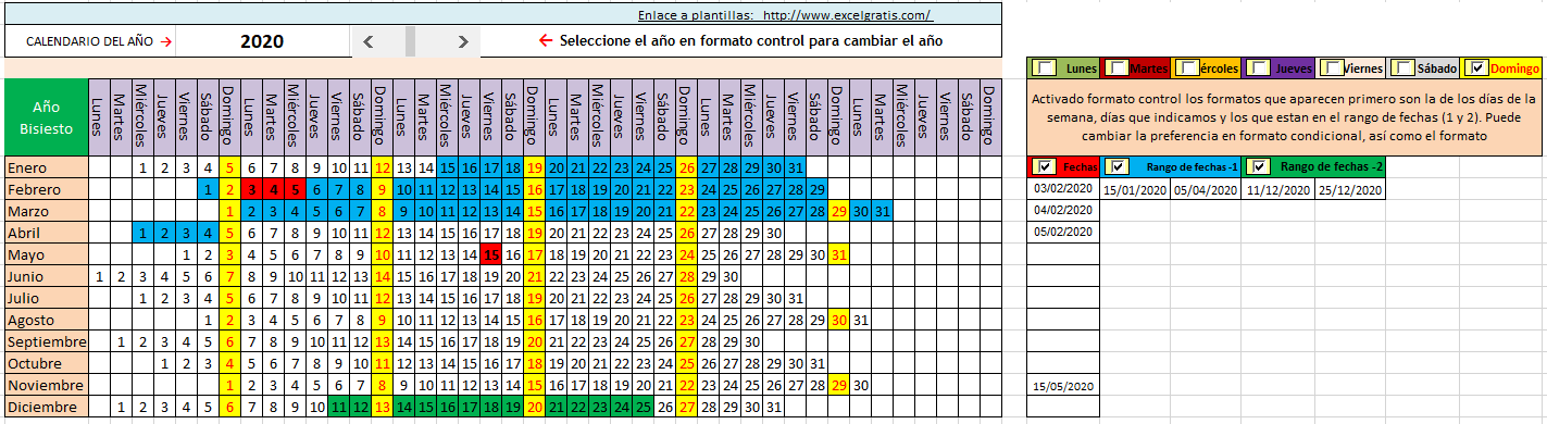 Calendario Que Muestra Los Días Seleccionados Con Distinto Formato